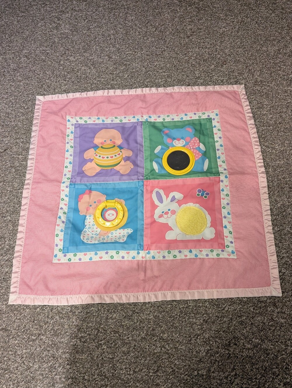 Fisher Price Play Vintage 80's Tummy Time Activity Mat 1983 Satin Edges